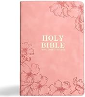 KJV Holy Bible, Giant Print with Cross-References, Soft Pink LeatherTouch with Floral Cover Design, Thumb Index, Ribbon...