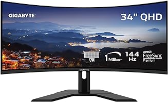 GIGABYTE G34WQC A 34" 144Hz Ultra-Wide Curved Gaming Monitor, 3440 x 1440 VA 1500R , 1ms (MPRT) Response Time, 90%...